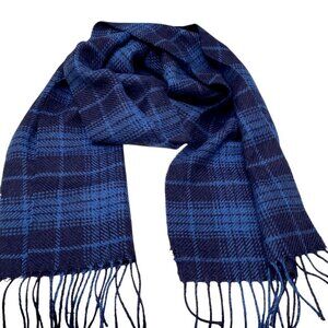 GAP Blue Plaid Scarf Acrylic Wool Blend Fringe Oblong Muffler 11.5x70"